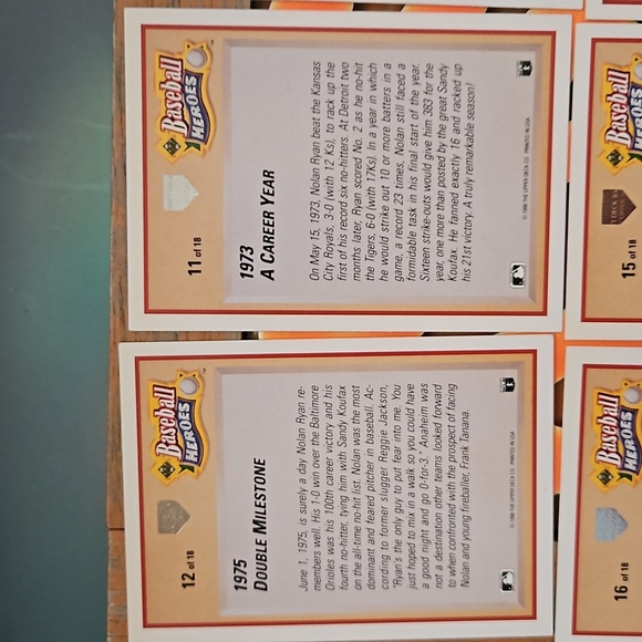 1990 Upper Deck Baseball Heros Nolan Ryan cards 10-18 - Picture 11 of 15